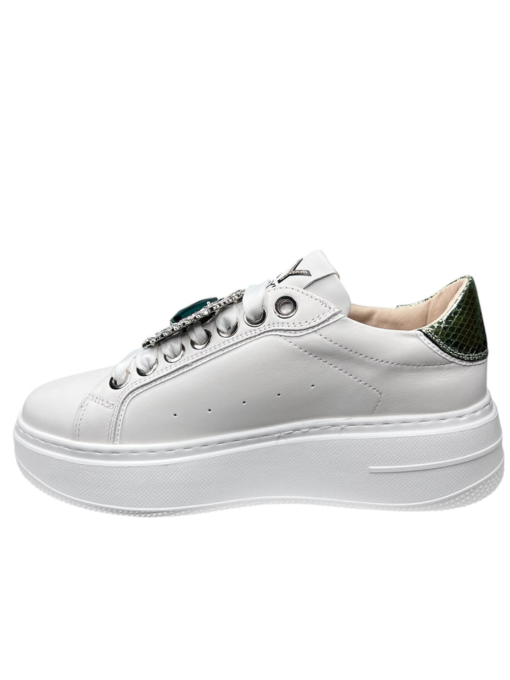 sneakers donna pelle keys art.10521-9524 BIANCO-VERDE