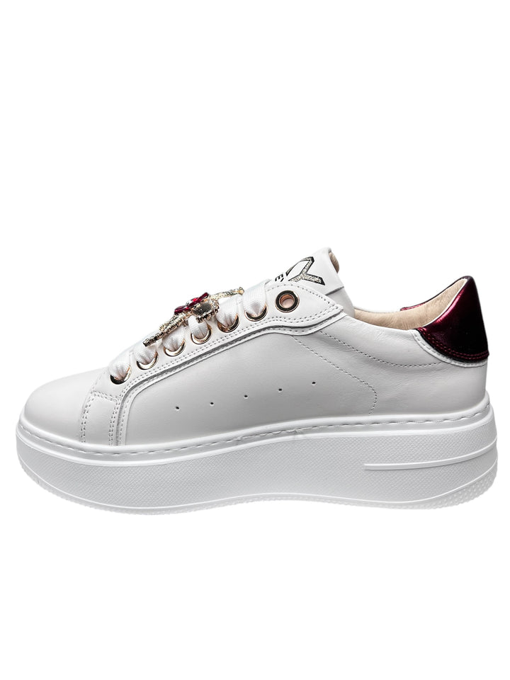 sneakers donna pelle keys art.10521-9525 white-bordeaux
