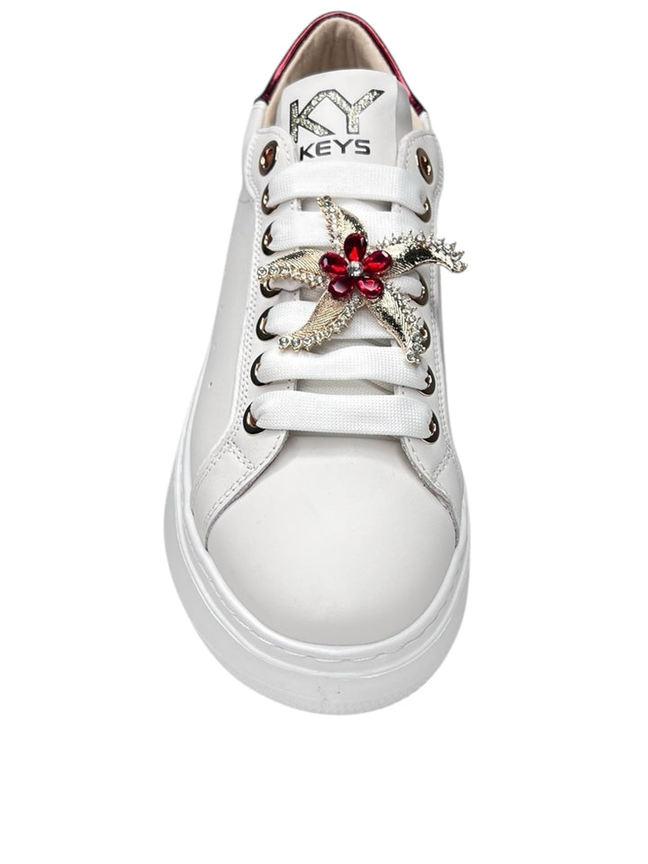 sneakers donna pelle keys art.10521-9525 white-bordeaux