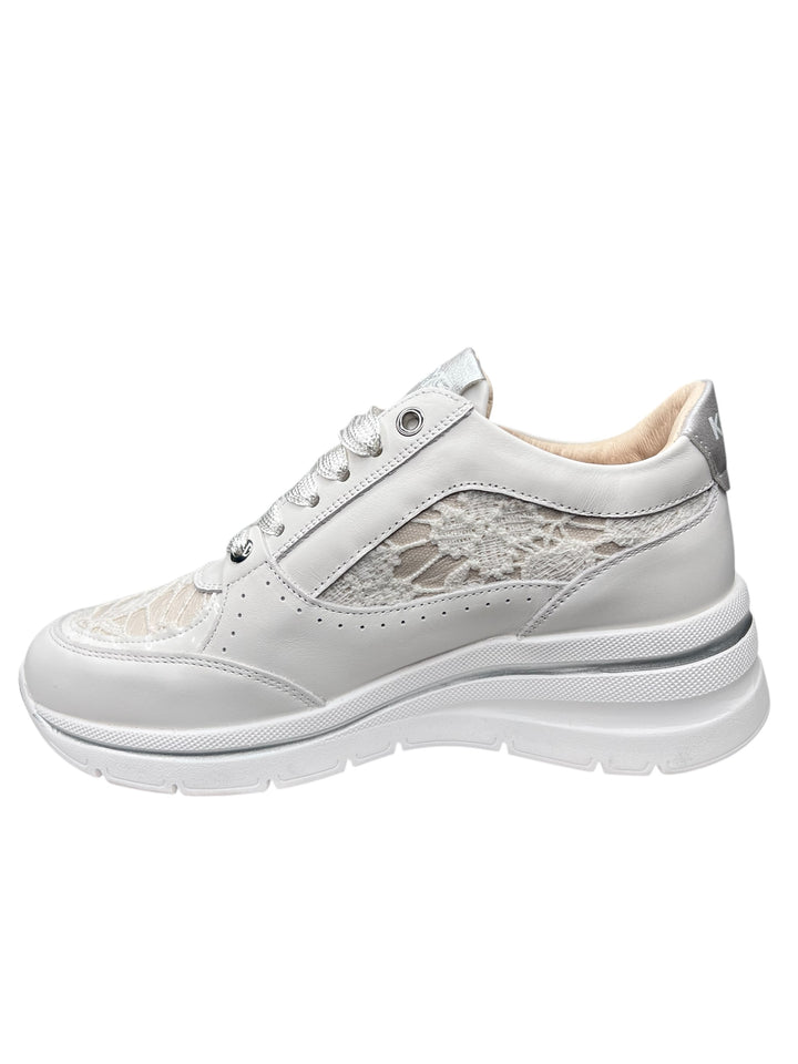 sneakers con zeppa donna pelle-pizzo keys art.10603-9625 bianco
