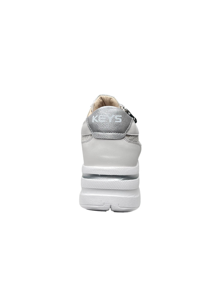 sneakers con zeppa donna pelle-pizzo keys art.10603-9625 bianco