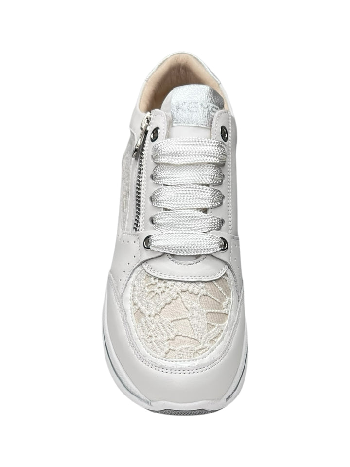 sneakers con zeppa donna pelle-pizzo keys art.10603-9625 bianco