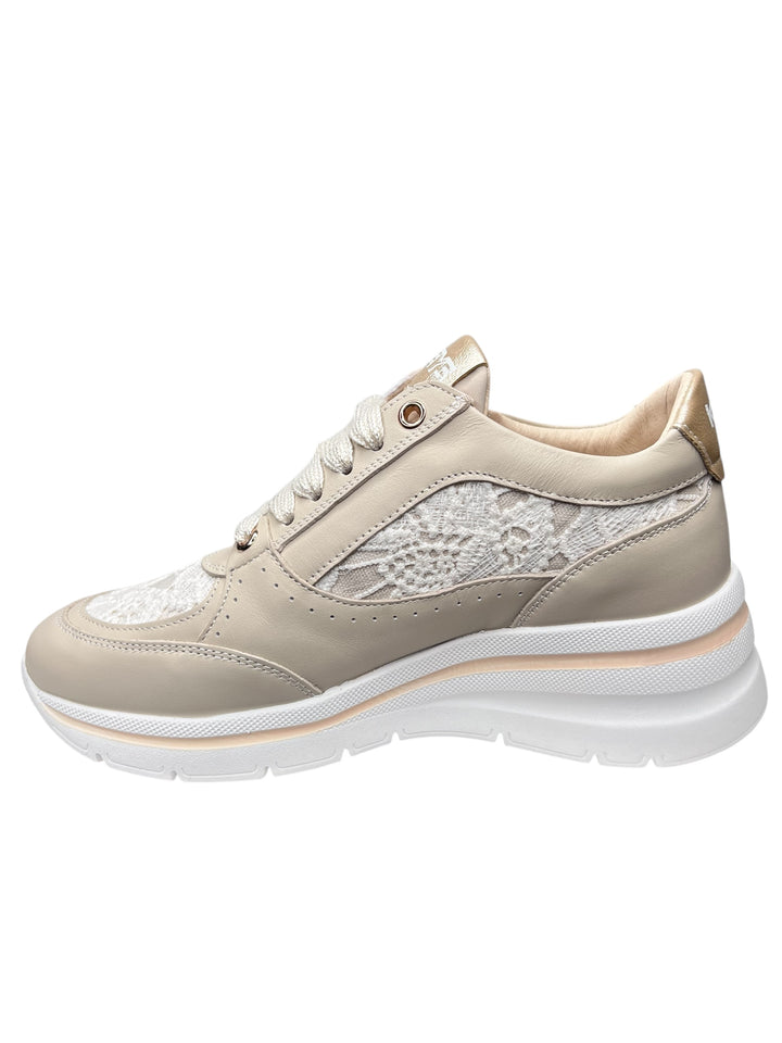 sneakers con zeppa donna pelle-pizzo keys art.10603-9631 beige