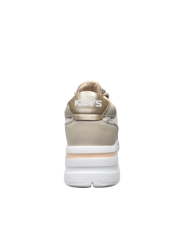sneakers con zeppa donna pelle-pizzo keys art.10603-9631 beige