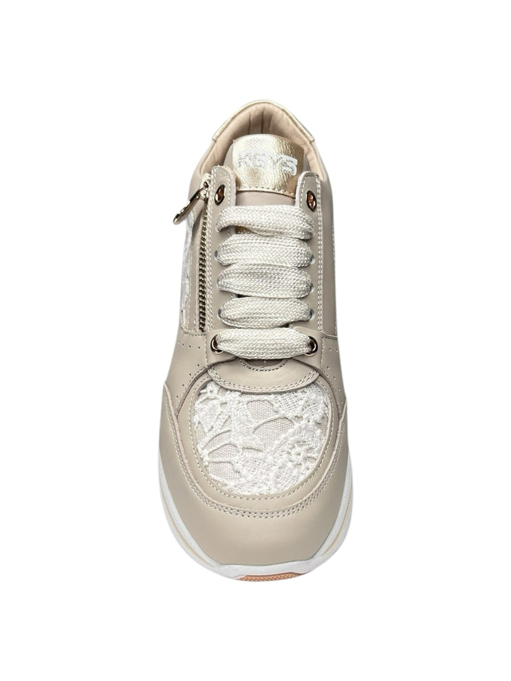 sneakers con zeppa donna pelle-pizzo keys art.10603-9631 beige