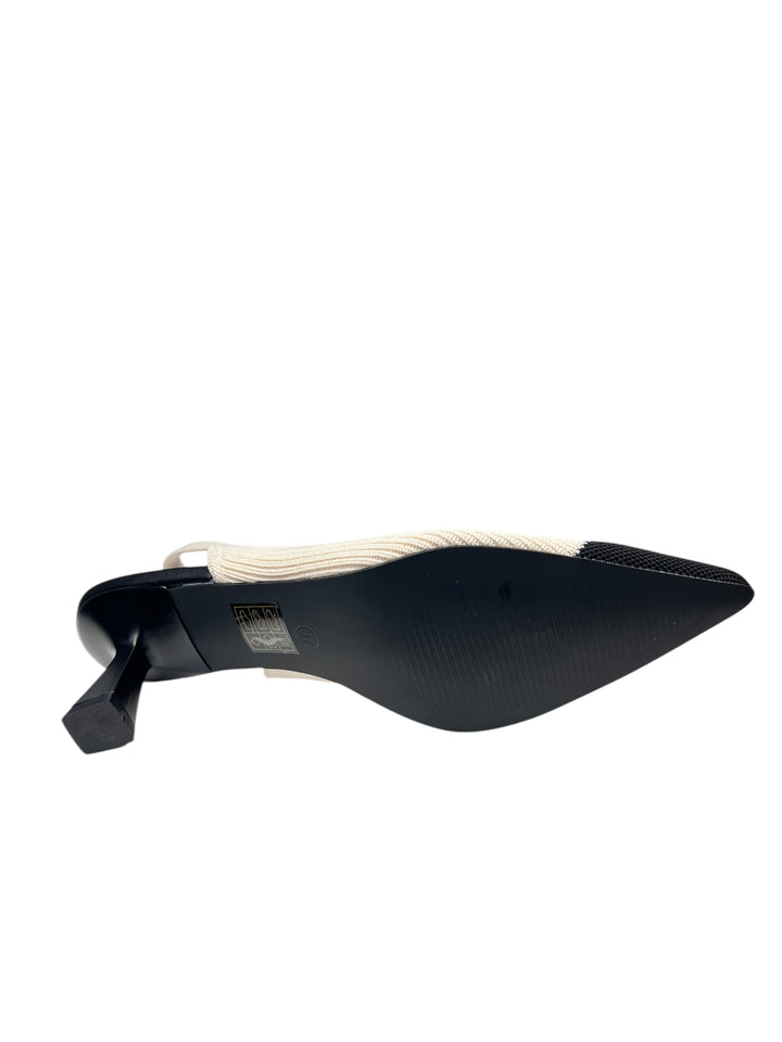 slingback donna pelle-tessuto keys art.10770-9740 panna-nero
