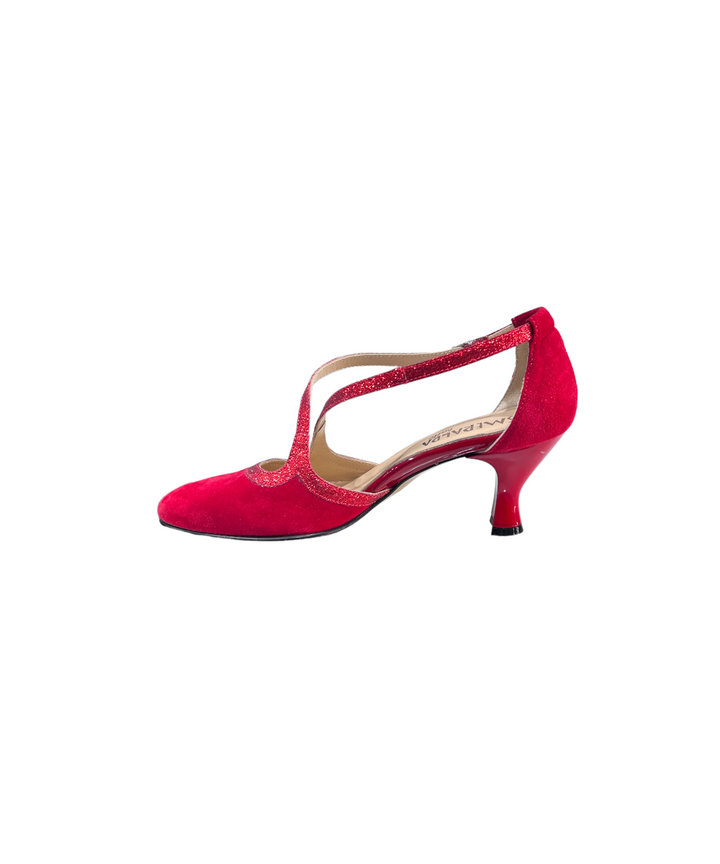 décolleté semiapert donna camoscio-lurex esmeralda art. 131 rosso