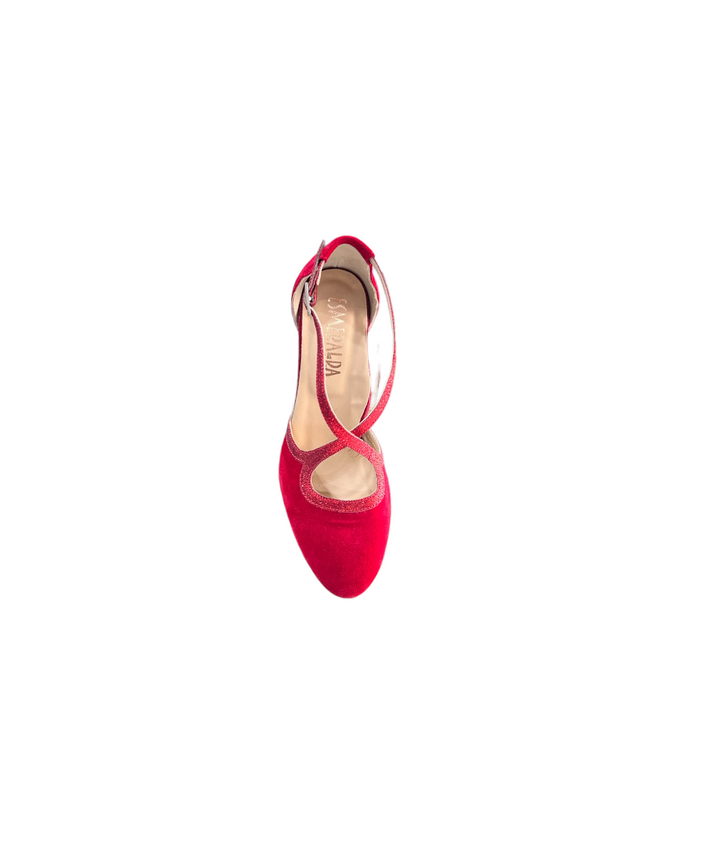 décolleté semiapert donna camoscio-lurex esmeralda art. 131 rosso