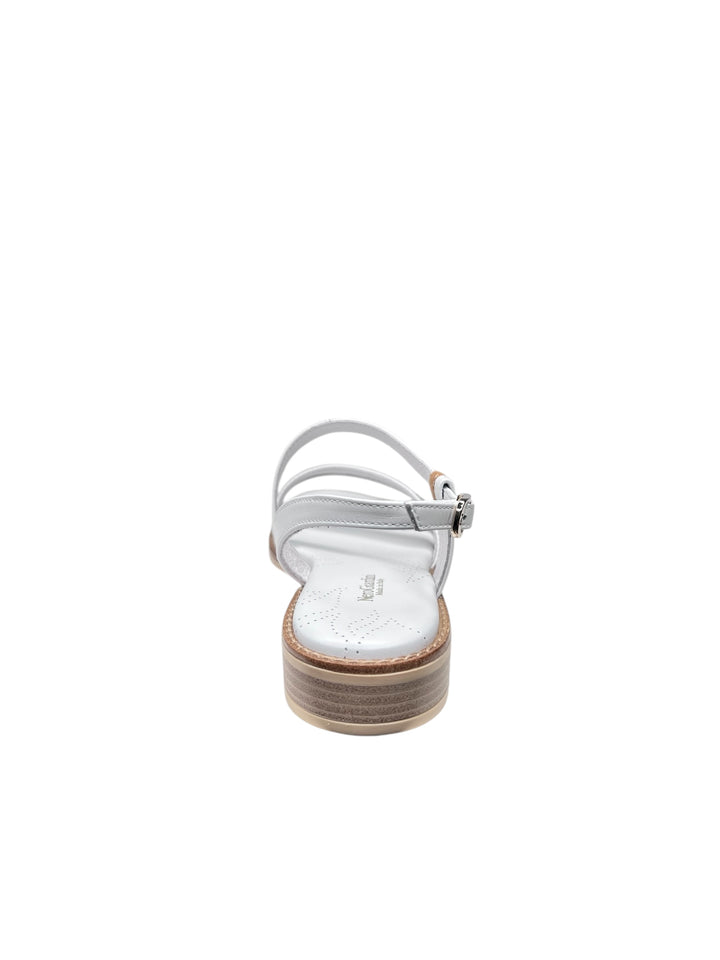 sandaoi donna in pelle bianco-cuoio-platino