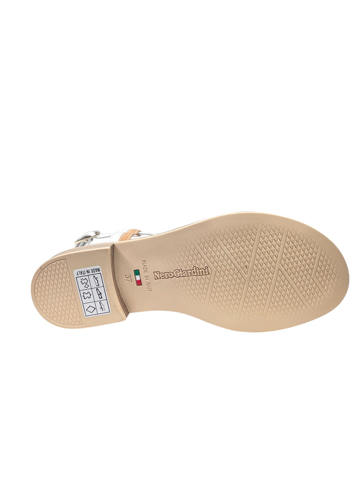 sandaoi donna in pelle bianco-cuoio-platino