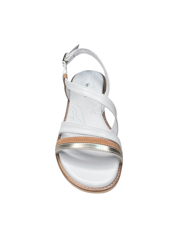 sandaoi donna in pelle bianco-cuoio-platino