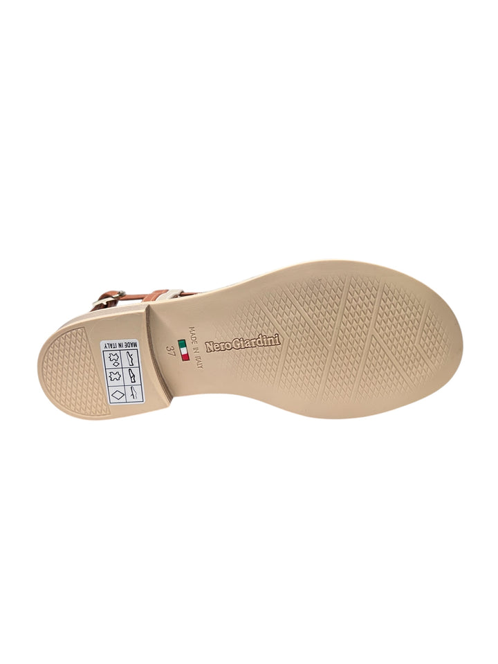 sandalo donna in pelle cognac-lino-platino