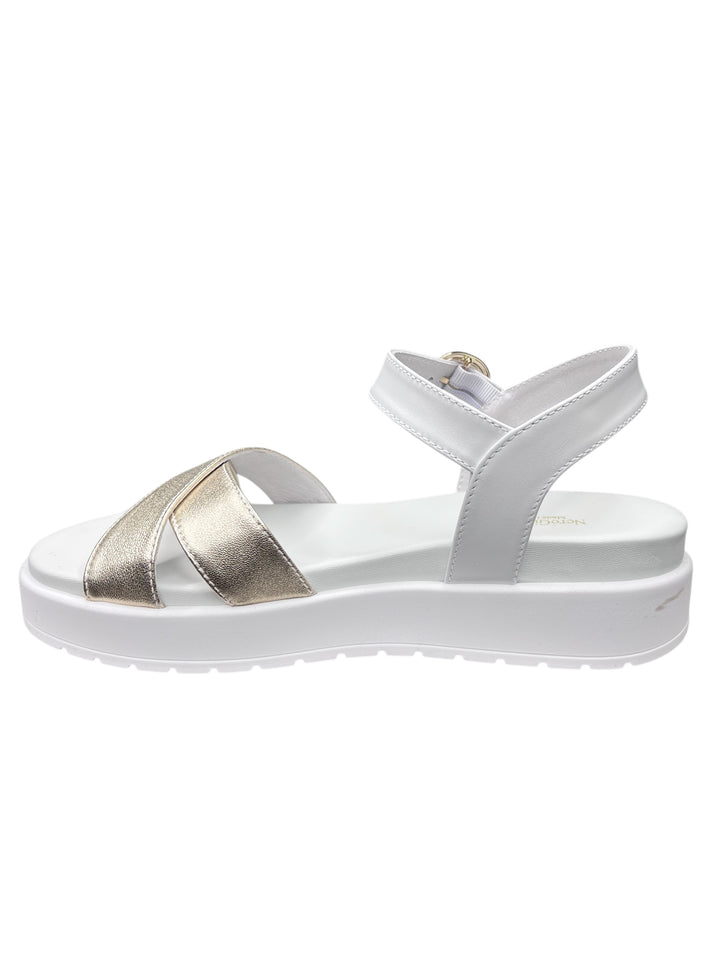 sandalo donna in pelle bianco-miele