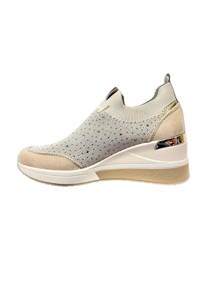 sneakers elasticizzate slip-on con zeppa donna vegan xti art. 14241801 BEIGE