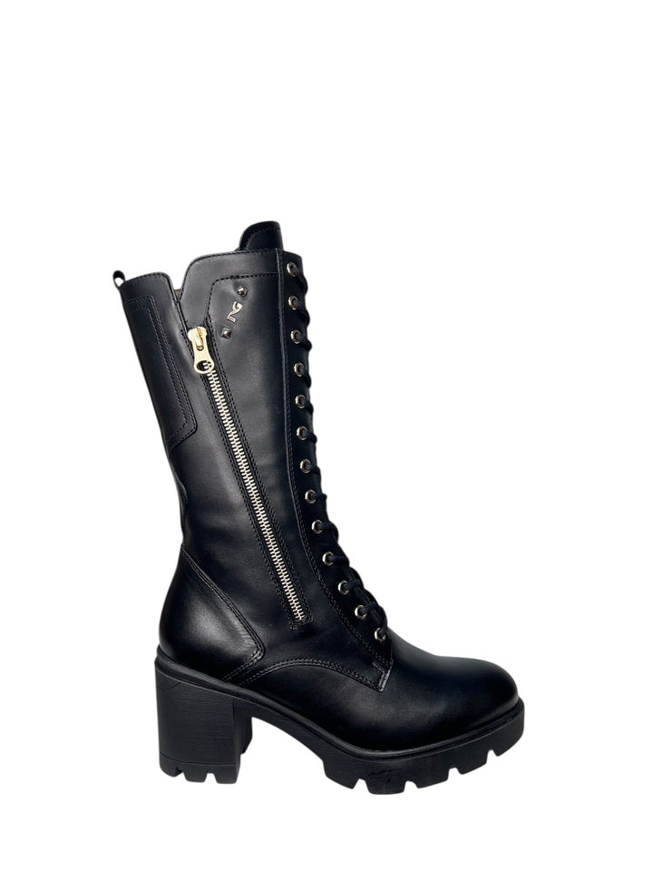 stivale 3\4 allacciato donna pelle nero