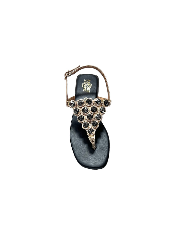 sandali gioiello donna pelle metal parodi art.2009 nero-oro