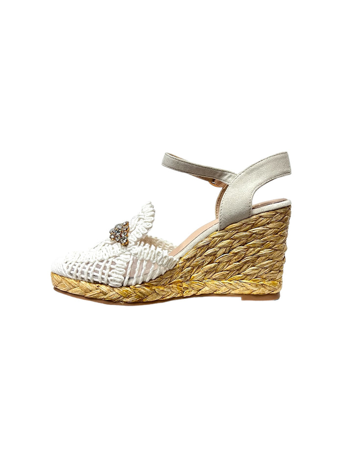 sandali espadrillas zeppa donna uncinetto pelle lejade art.3326 bianco
