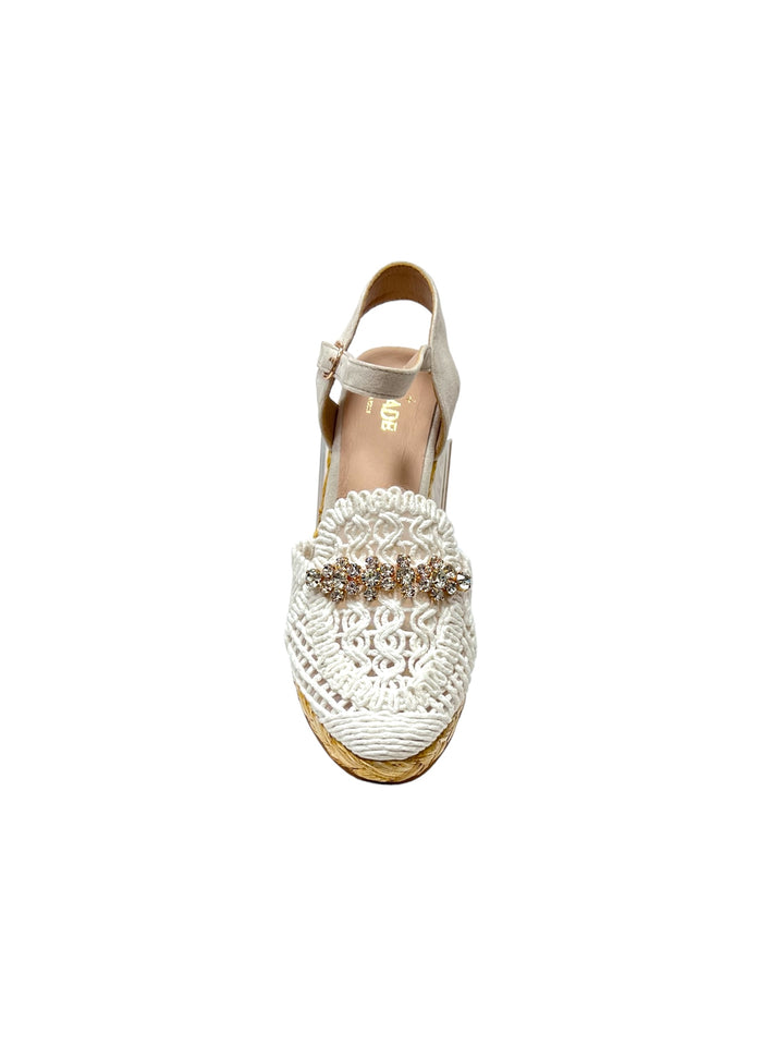 sandali espadrillas zeppa donna uncinetto pelle lejade art.3326 bianco