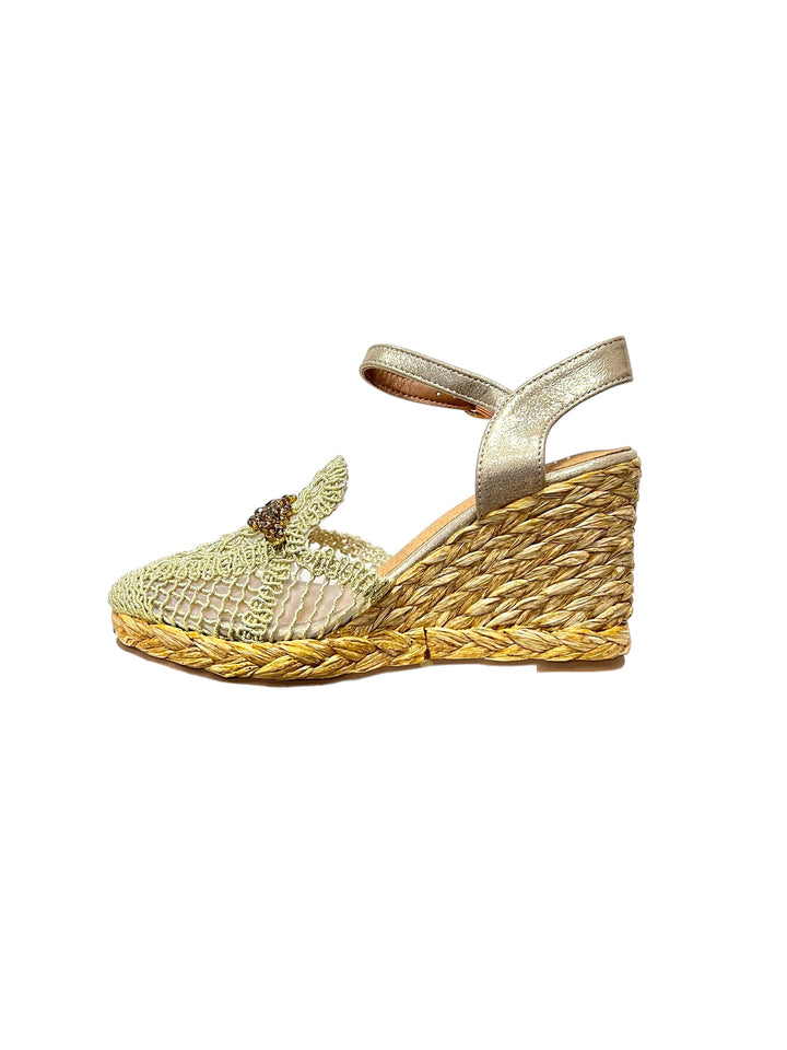 sandali espadrillas zeppa donna uncinetto pelle lejade art.3326 oro