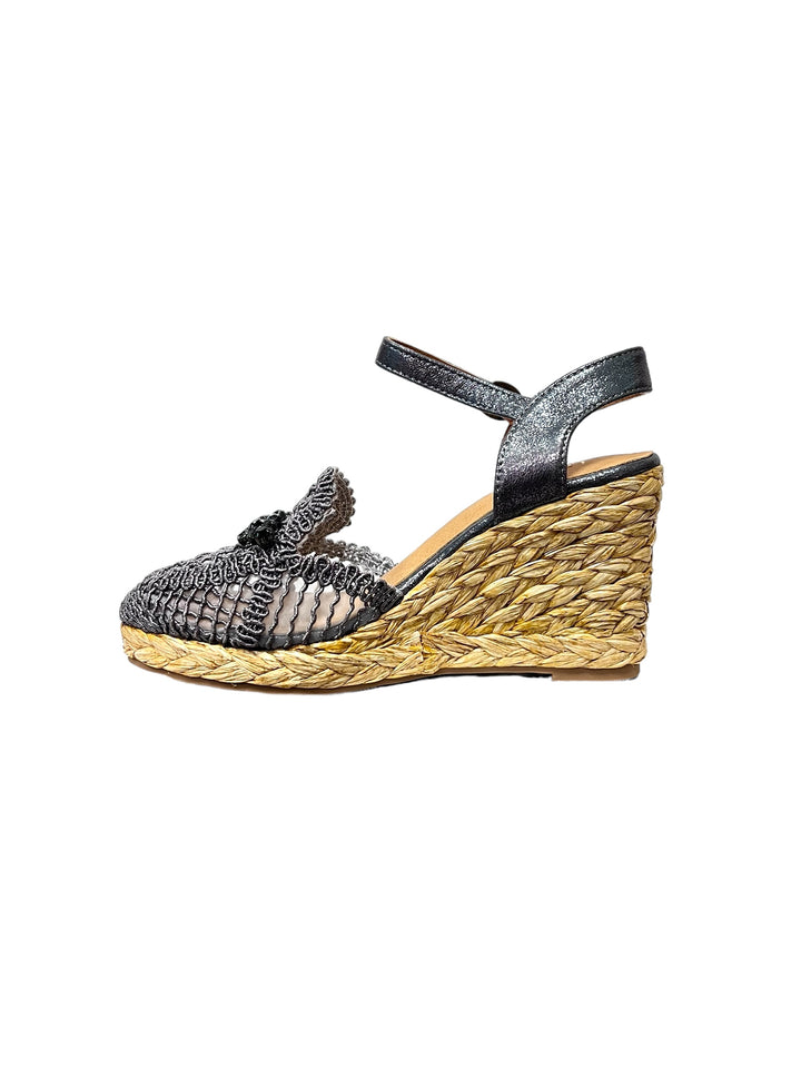 sandali espadrillas zeppa donna uncinetto pelle lejade art.3326 peltro