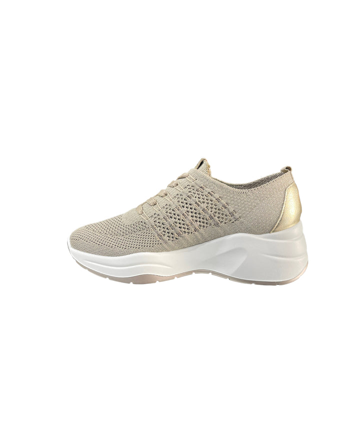 sneakers zeppa donna pelle-tessuto elasticizzato igi&co 3663222 taupe-platino