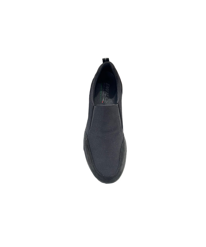 scarpe slip-on uomo pelle-tessuto elasticizzato enval soft art.3718700 nero
