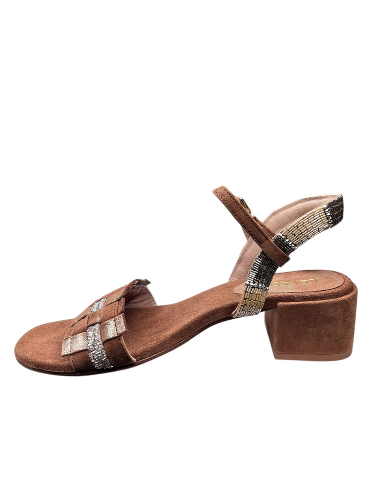 sandalo donna in camoscio cognac