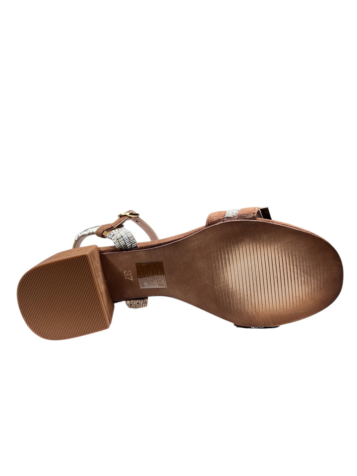 sandalo donna in camoscio cognac