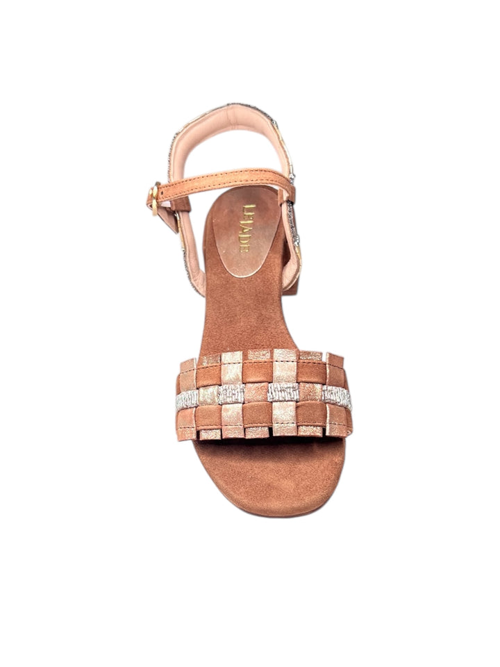 sandalo donna in camoscio cognac