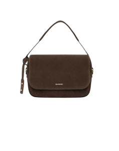 borsa a spalla da donna in pelle scamosciata castagno