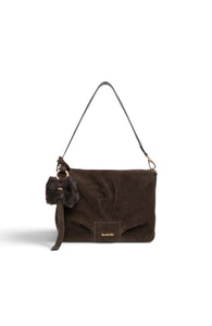 borsa a spalla da donna in camoscio nero giardini art.i644345d300 testa di moro