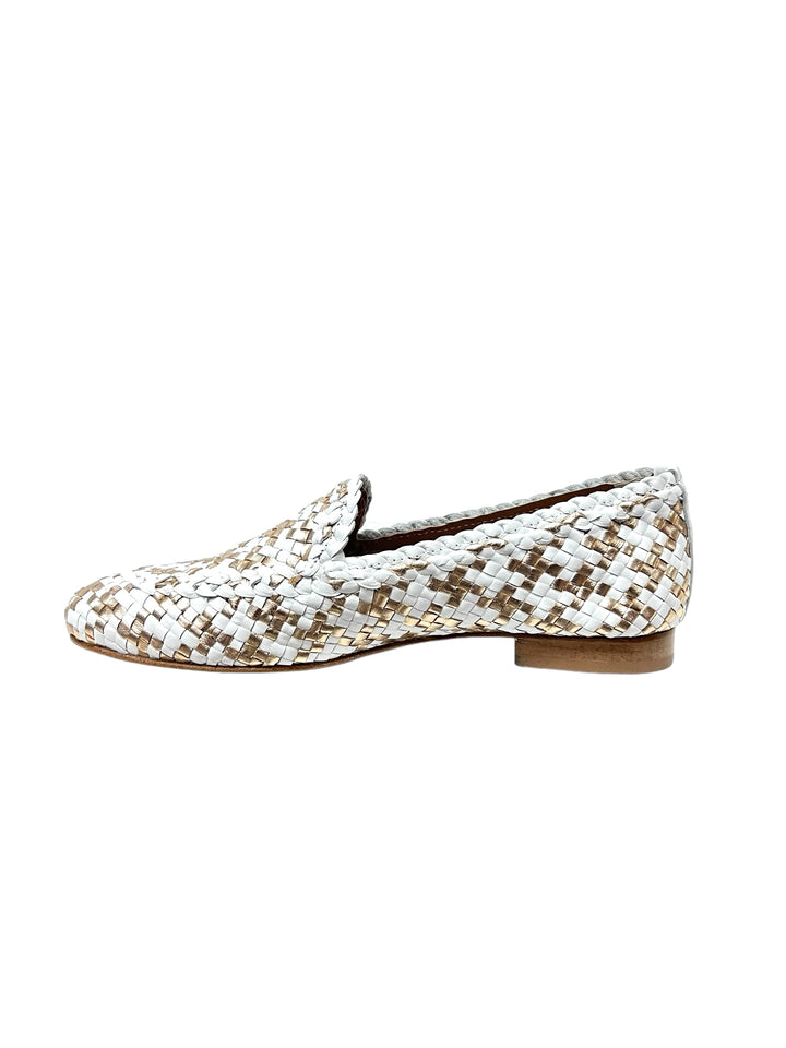 mocassini intrecciati donna pelle gianni crasto art. 526 bianco-oro