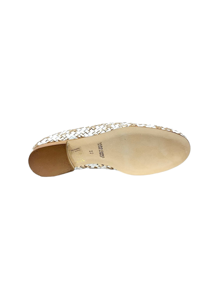mocassini intrecciati donna pelle gianni crasto art. 526 bianco-oro
