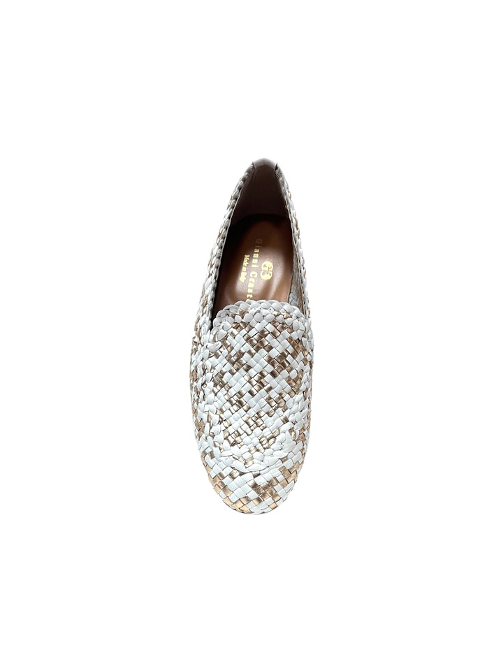 mocassini intrecciati donna pelle gianni crasto art. 526 bianco-oro