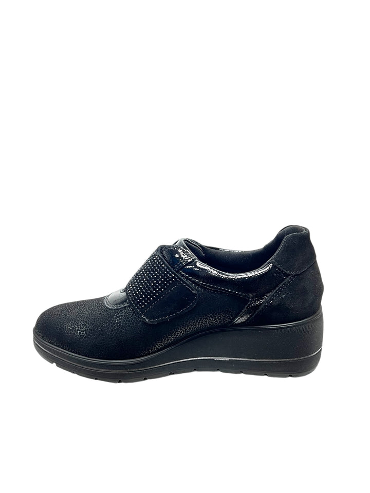 sneakers zeppa comfort donna pelle enval soft art.6764900 laminato nero