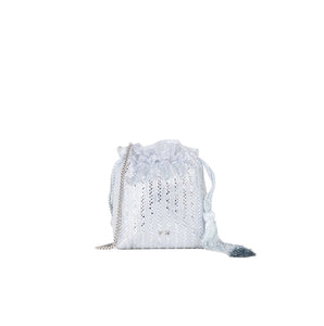 borsa a sacchetto con strass da donna argento