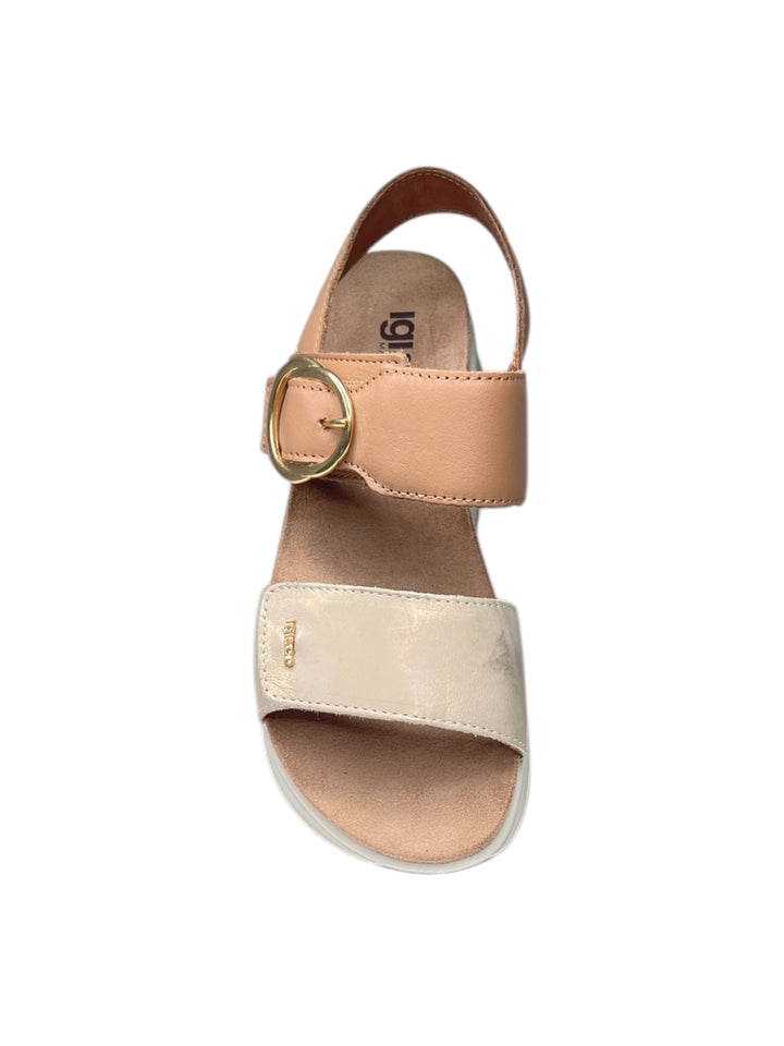 sandalo donna in pelle platino-biscotto