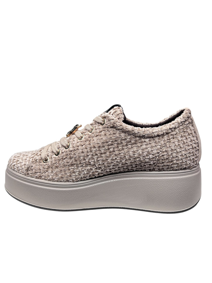 sneaker donna pelle-tessuto beige