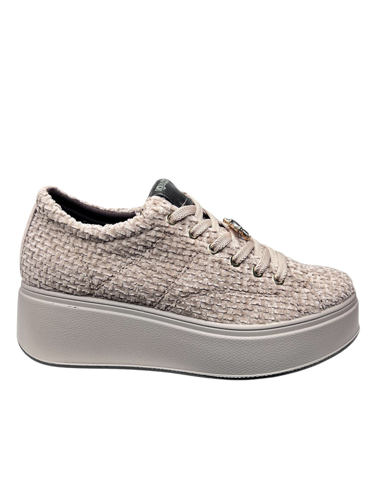 sneaker donna pelle-tessuto beige