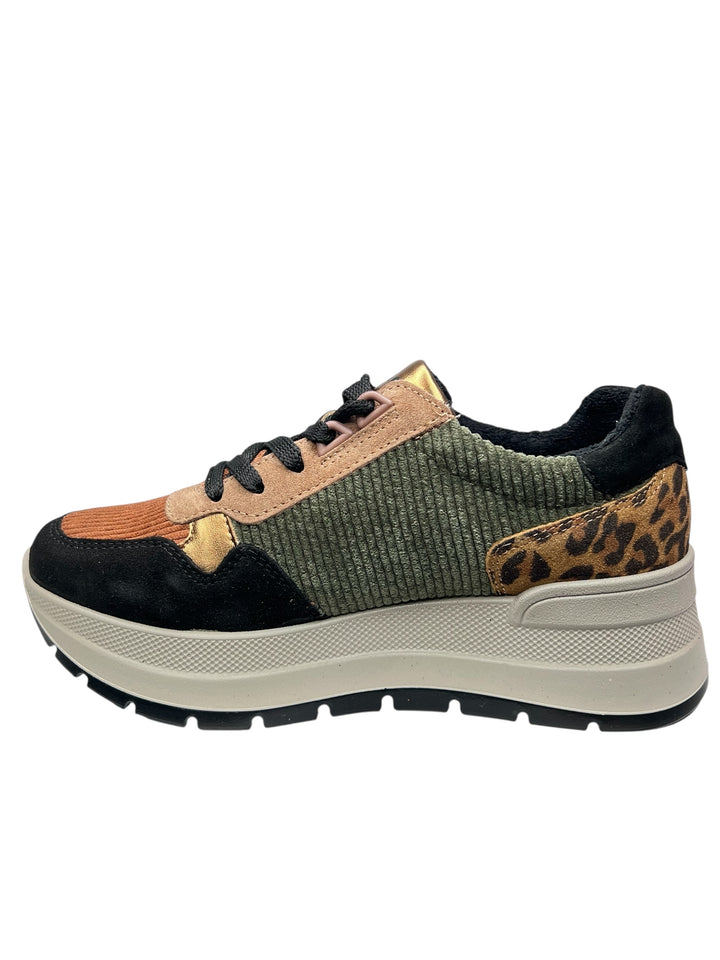 sneaker donna pelle-velluto nero-verde