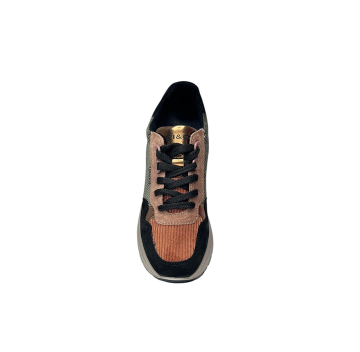 sneaker donna pelle-velluto nero-verde