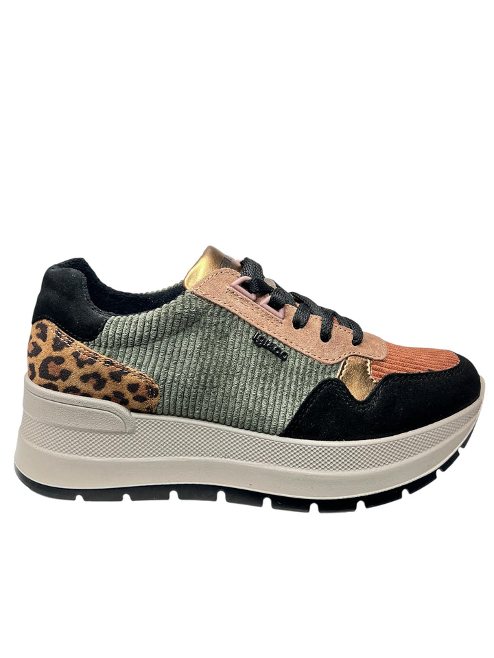 sneaker donna pelle-velluto nero-verde