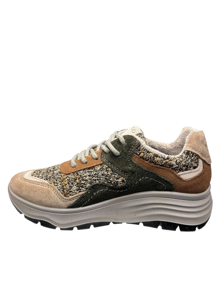 sneaker donna pelle beige-marrone