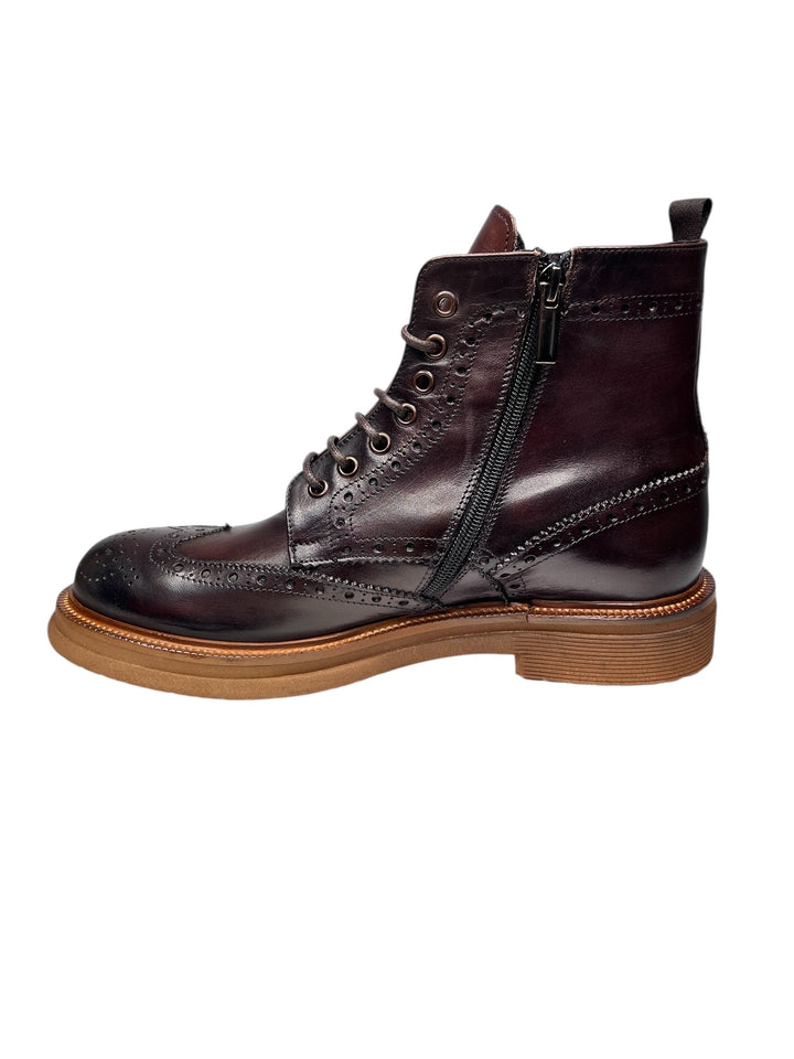 stivaletto allacciato uomo pelle  castagno