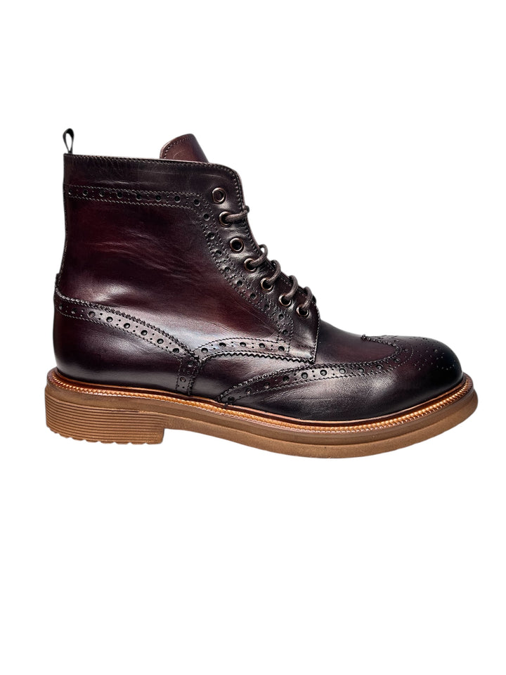 stivaletto allacciato uomo pelle  castagno