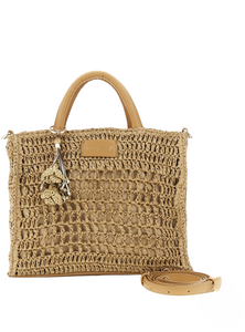 borsa a mano in rafia effetto crochet cafènoir art.c3vd1003m073 noce