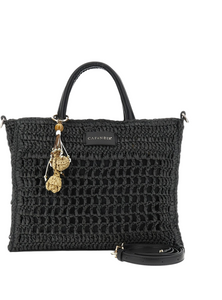 borsa a mano in rafia effetto crochet cafènoir art.c3vd1003n078 nero
