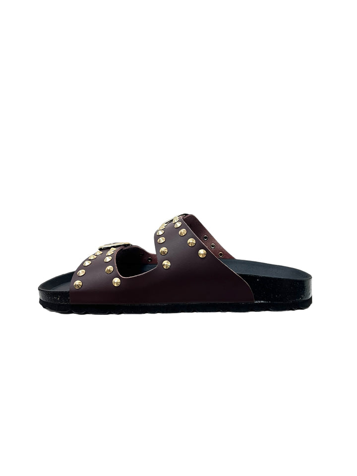 ciabatte donna doppia fibbia pelle grunland sara art.cb2600 testa di moro