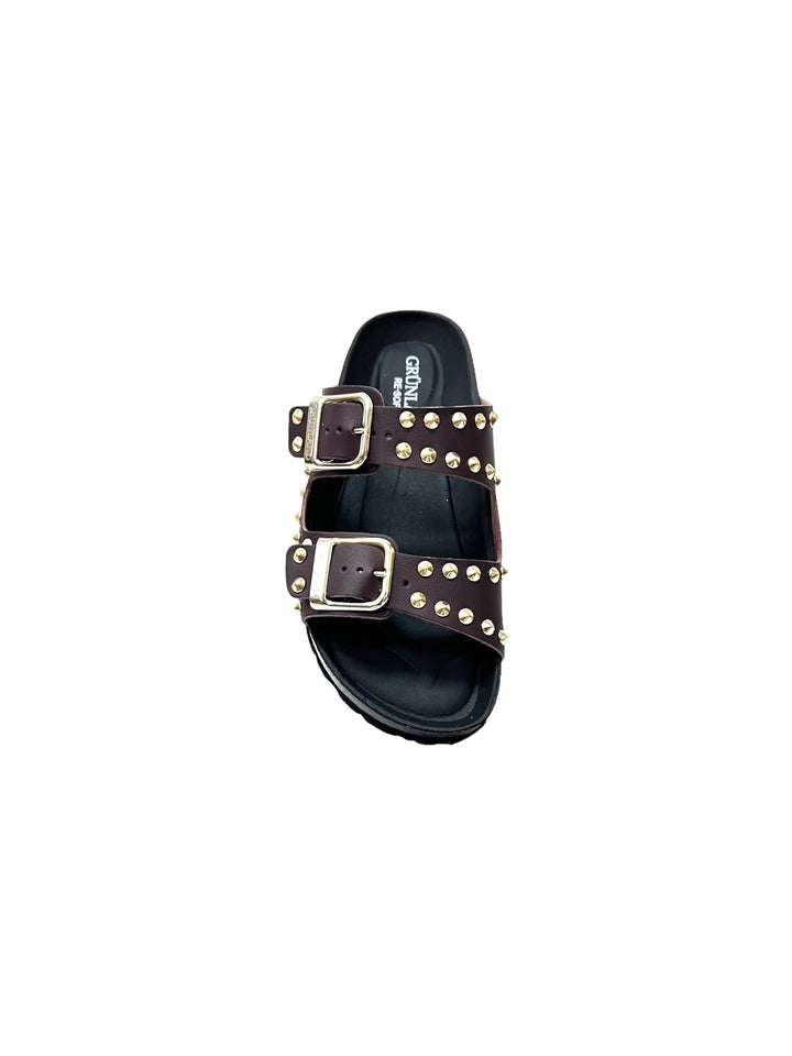 ciabatte donna doppia fibbia pelle grunland sara art.cb2600 testa di moro
