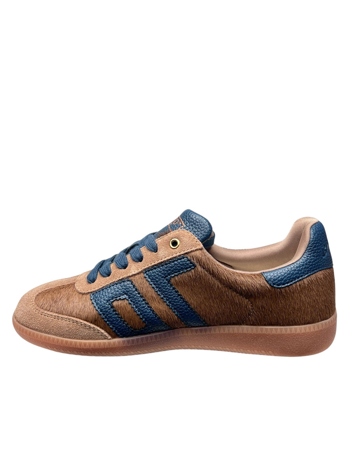 sneaker donna pelle taupe-azzurro